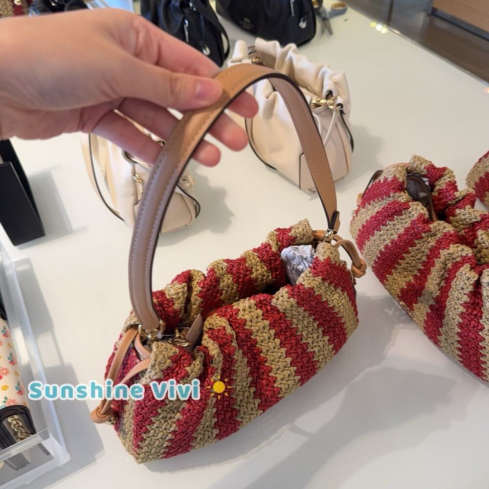 NWT coach Faye Shoulder Bag Gold/Red/Tan Straw and smooth leather CER33 - Picture 2 of 9